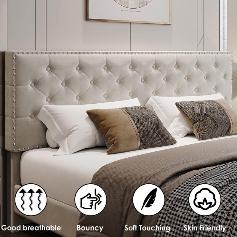 Hunky King Size Upholstered Bed | Fabric Cushioned Platform Bed for Modern Bedrooms