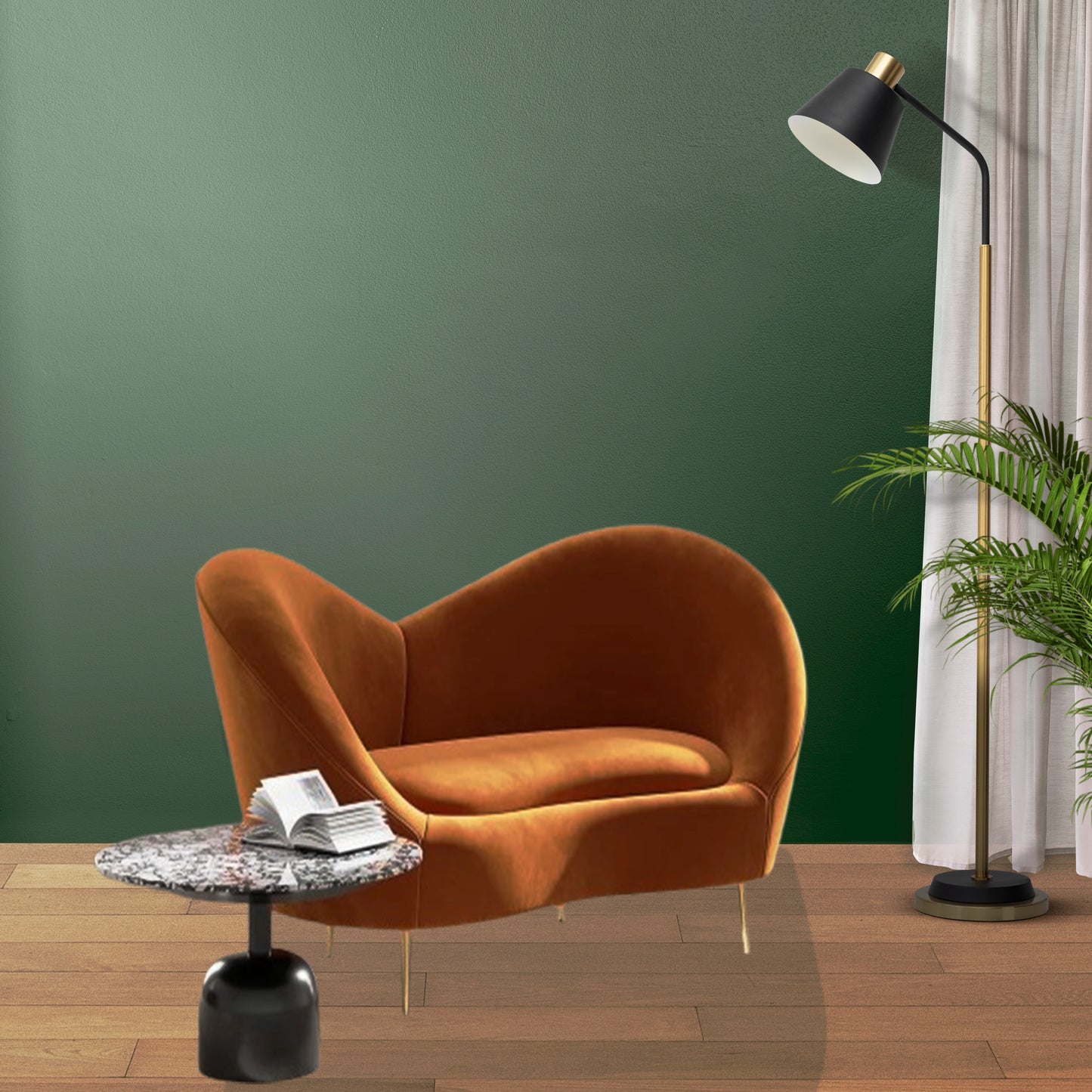 Hunky Modern Stylish Velvet Touch Curved Sofa Set With Stainless Steel legs
