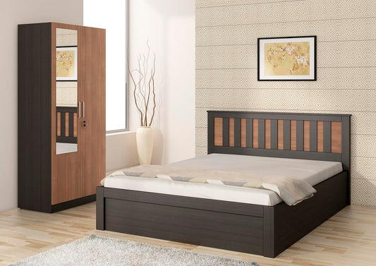 Hunky Queen Size Bed in Natural Wenge Finish with Storage Box