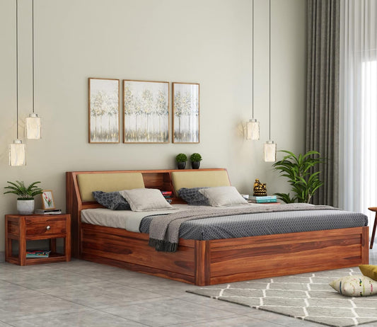 Hunky Sheesham Wood King Size Storage Bed – Wooden Double Bed for Bedroom & Living Room