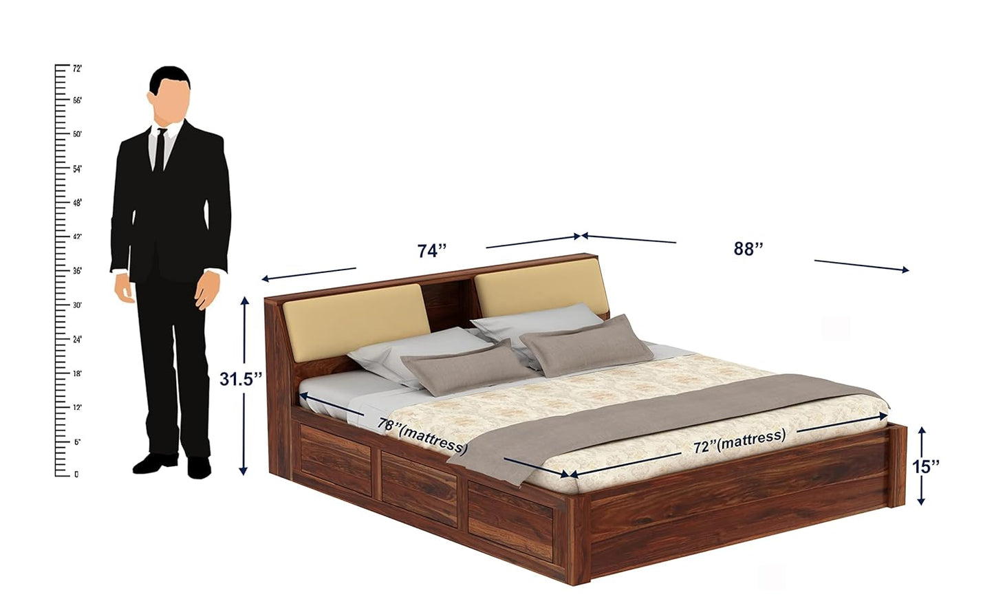 Hunky Wooden Storage Double Bed