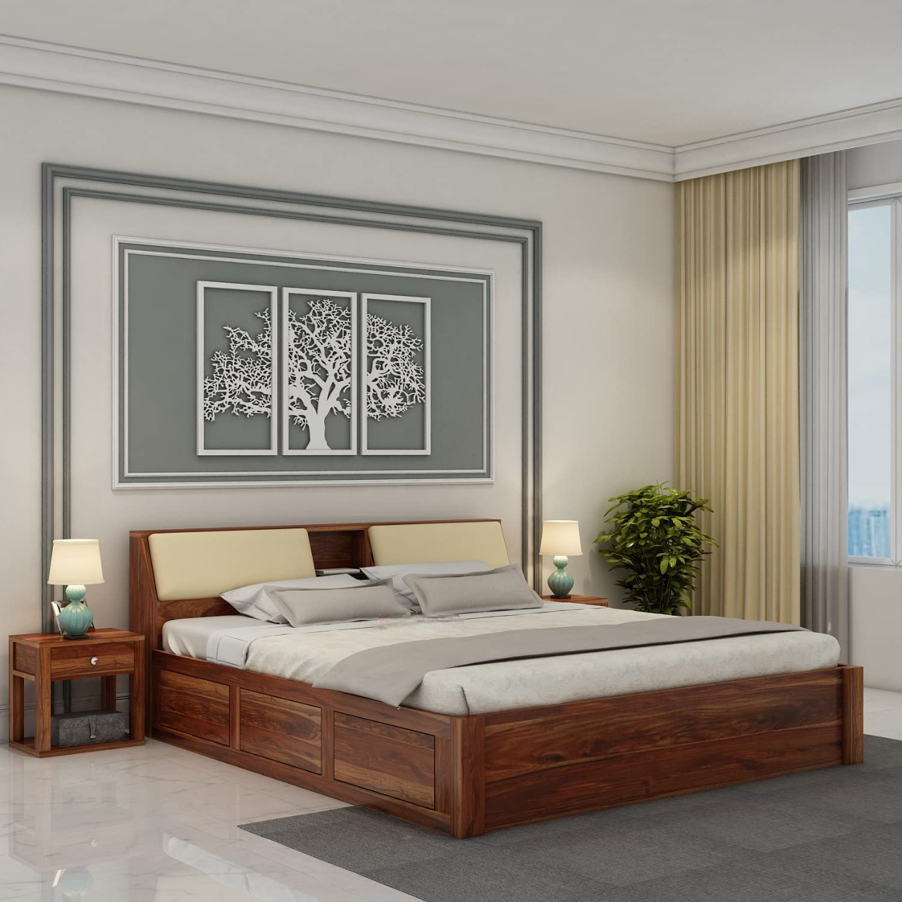 Hunky Wooden Storage Double Bed
