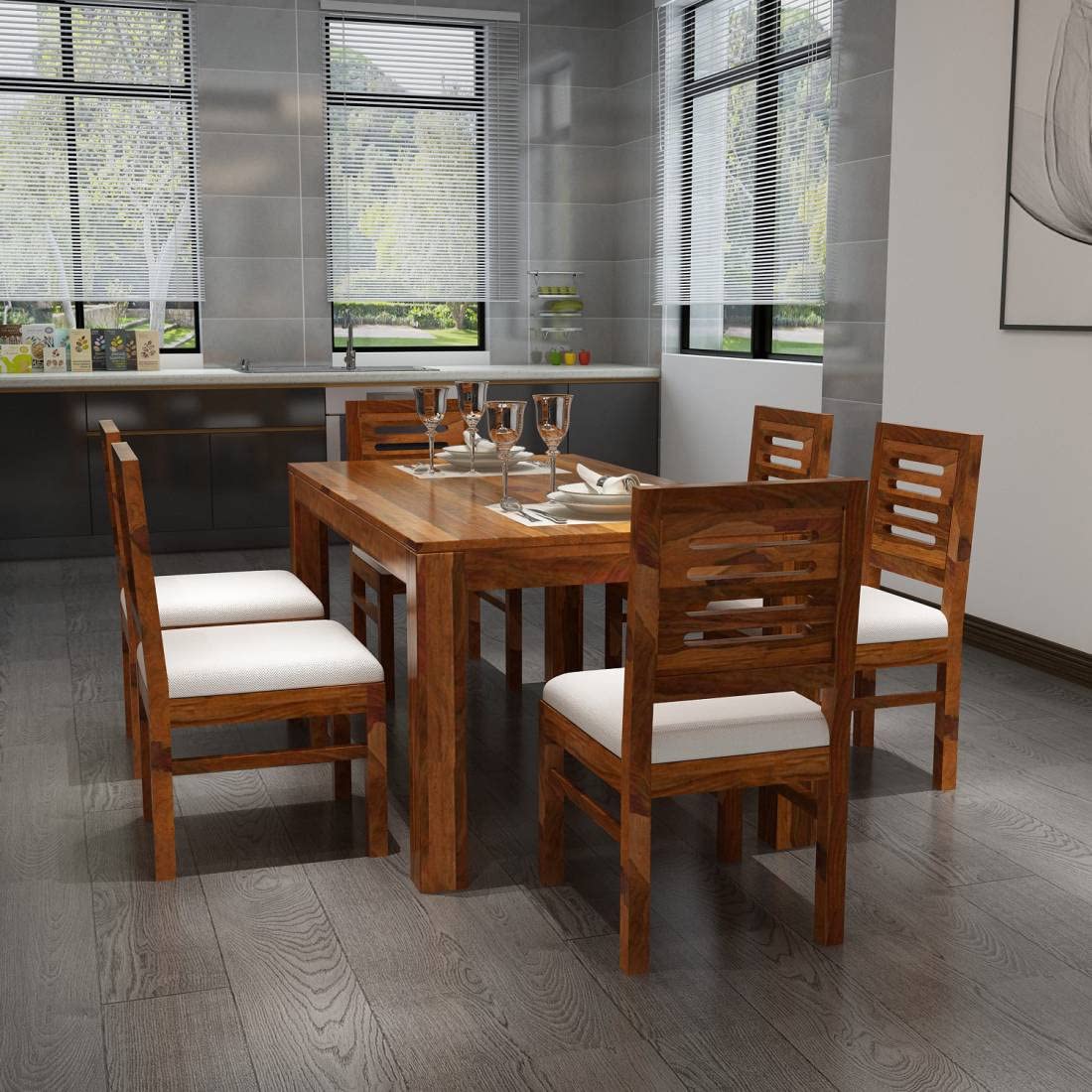 Hunky Elanwood 6 - Seater Sheesham Wood Dining Table Set
