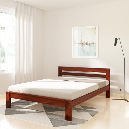 Hunky OakCrest Classic Queen Size Bed with Solid Sheesham Wood in Honey Finish