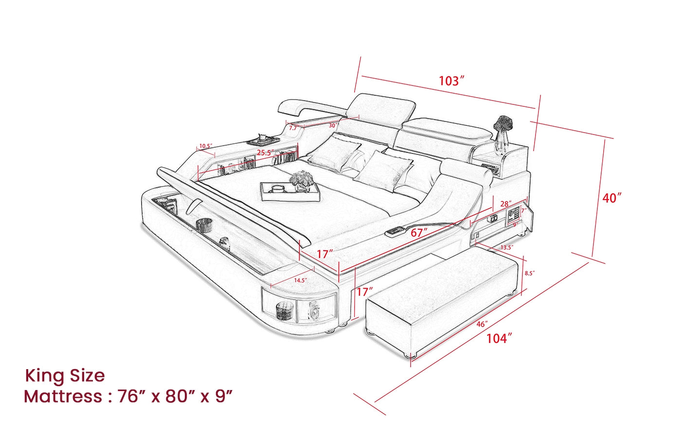 Hunky Multifunctional Modern Smart Bed With Built-In Massage Chair and Bluetooth Speakers