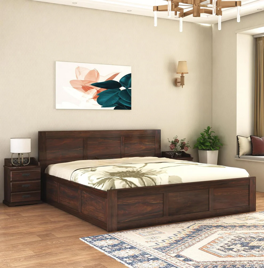 Hunky Saturn Sheesham Box Bed With Storage Saturnwood Bedroom Double Cot ( Finish Colour - Dark Brown , Delivery Condition - DIY(Do-It-Yourself) (Copy)