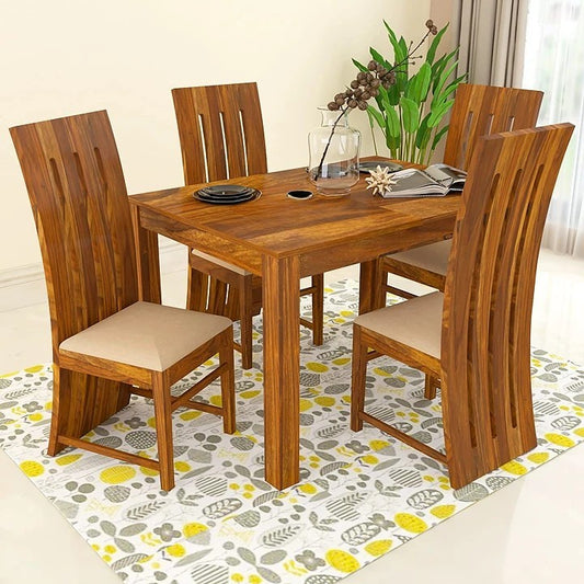 Hunky Golden Harvest 4 Seater Sheesham Wood Dining Table Set (Natural Finish)