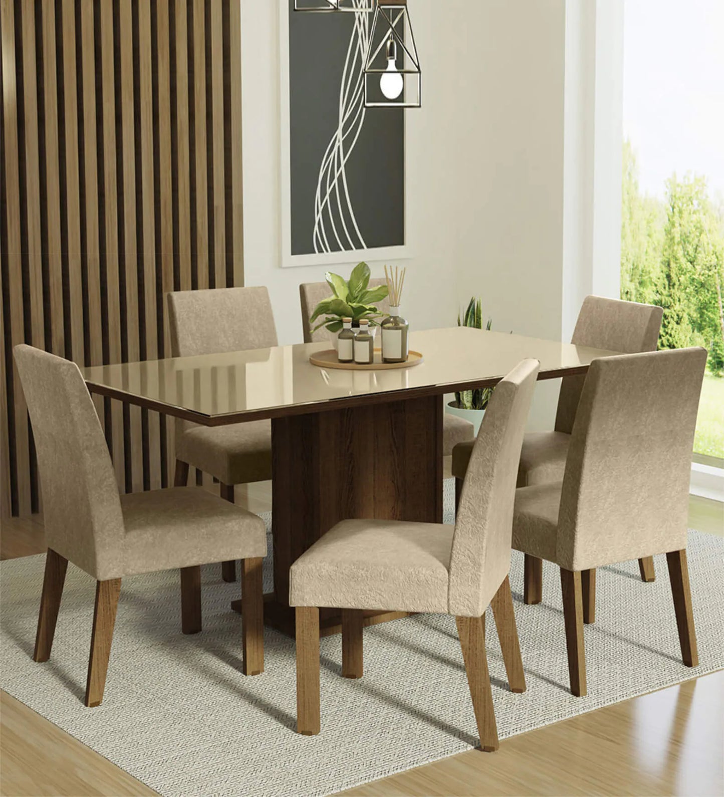 Hunky Royale Haven 6 - Seater Sheesham Wood Dining Table Set (Teak Finish)