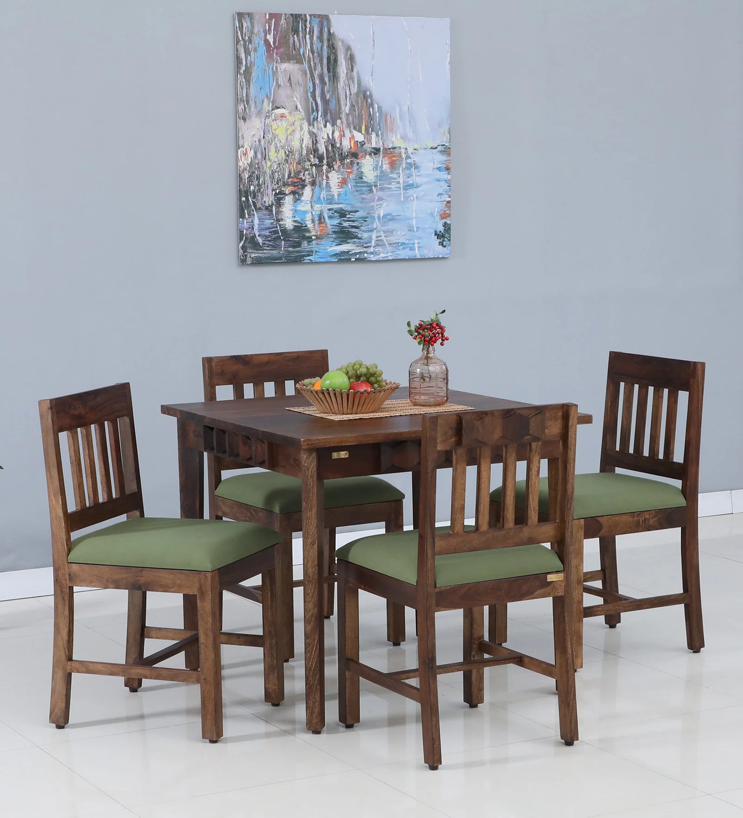 Hunky Haven 6-Seater Sheesham Wood Dining Table Set with Quartz Top (Teak Finish)
