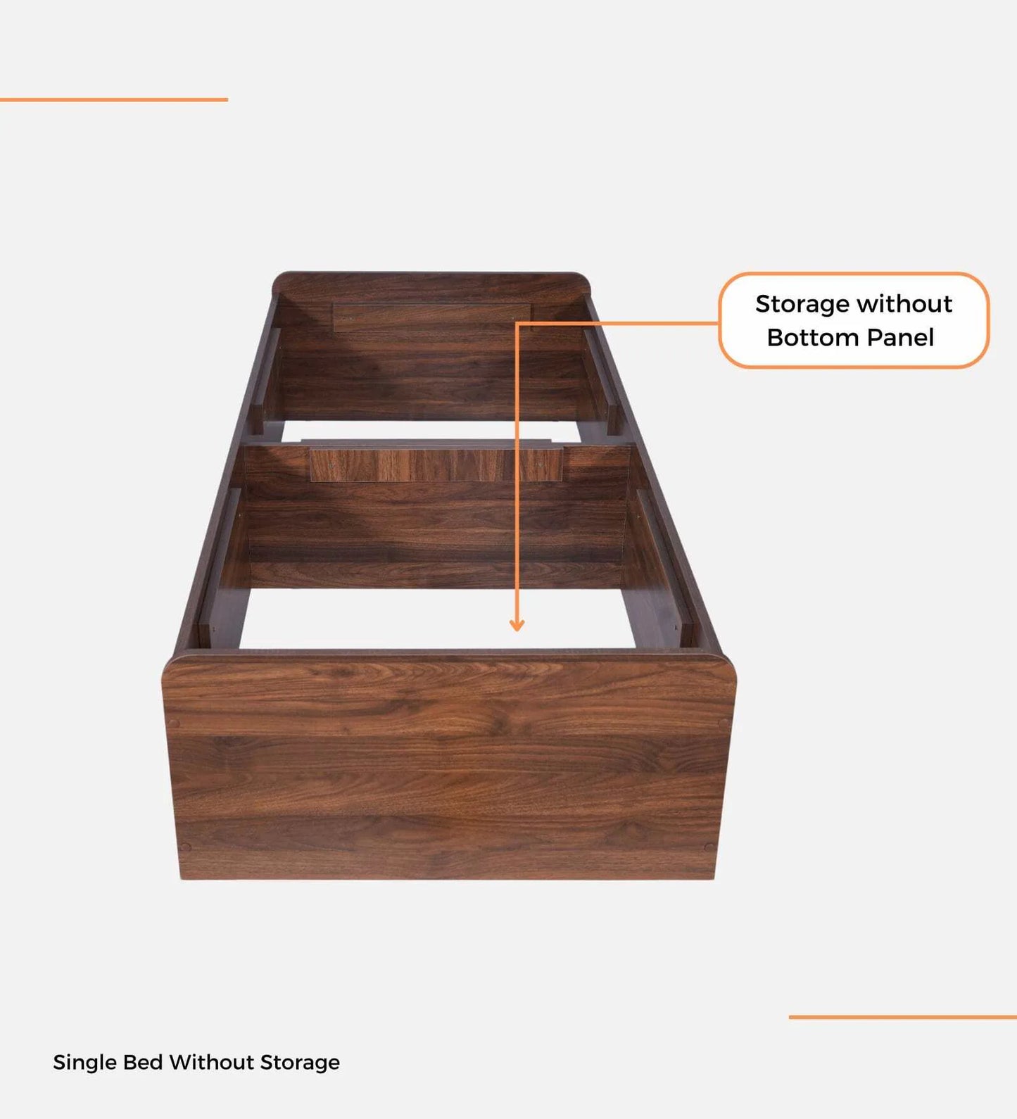 Single Size Bed in Columbian Walnut Finish with Box Storage
