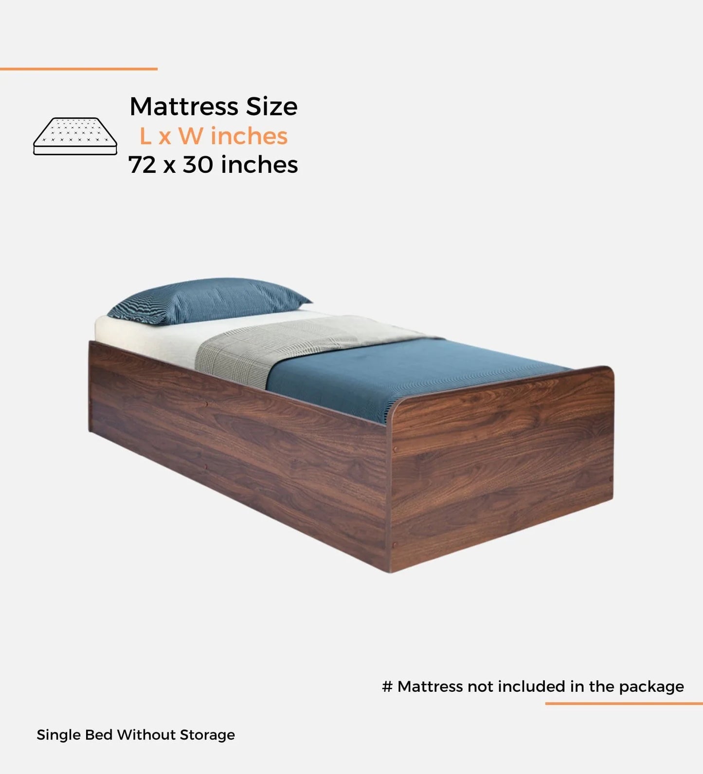 Single Size Bed in Columbian Walnut Finish with Box Storage