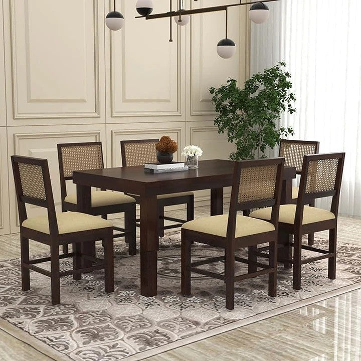 Hunky Royal Crest 6 - Seater Sheesham Wood Dining Table Set (Walnut Finish)