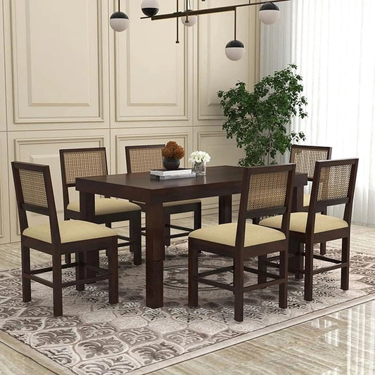 Hunky Royal Crest 6 - Seater Sheesham Wood Dining Table Set (Walnut Finish)