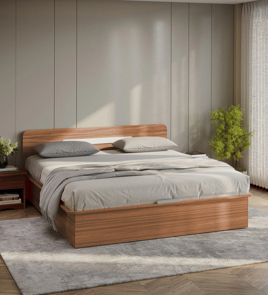 Solid King Size Bed with Box Storage in Brown Colour