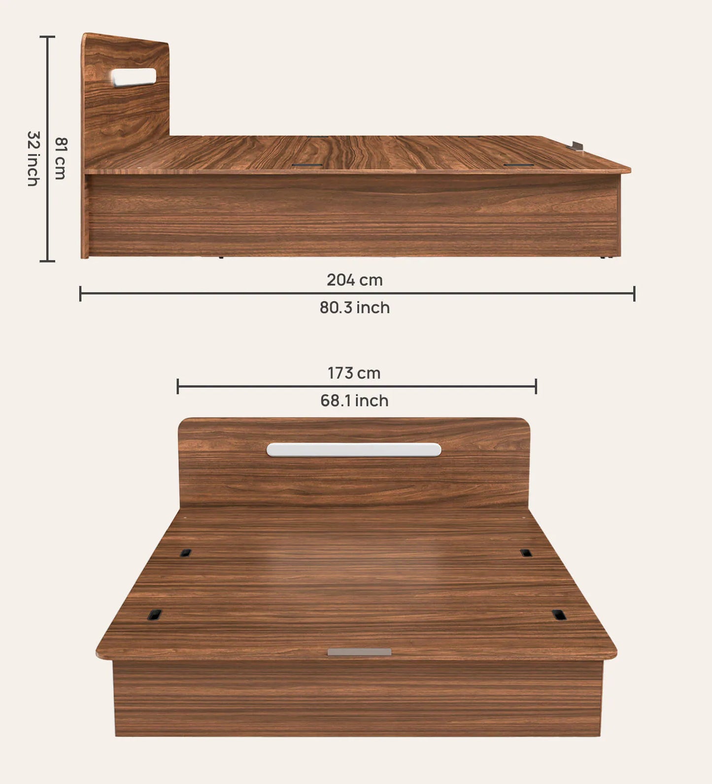 Solid King Size Bed with Box Storage in Brown Colour