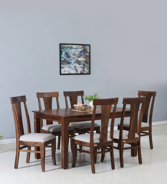 Hunky Riviera 6-Seater Sheesham Wood Quartz Top Dining Table Set (Teak Finish)