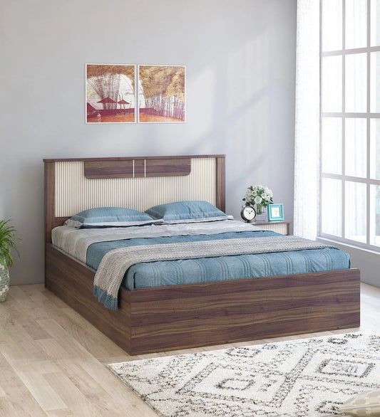 Hunky Queen Bed In Lyon Walnut Finish With Lifton & Hydraulic Storage