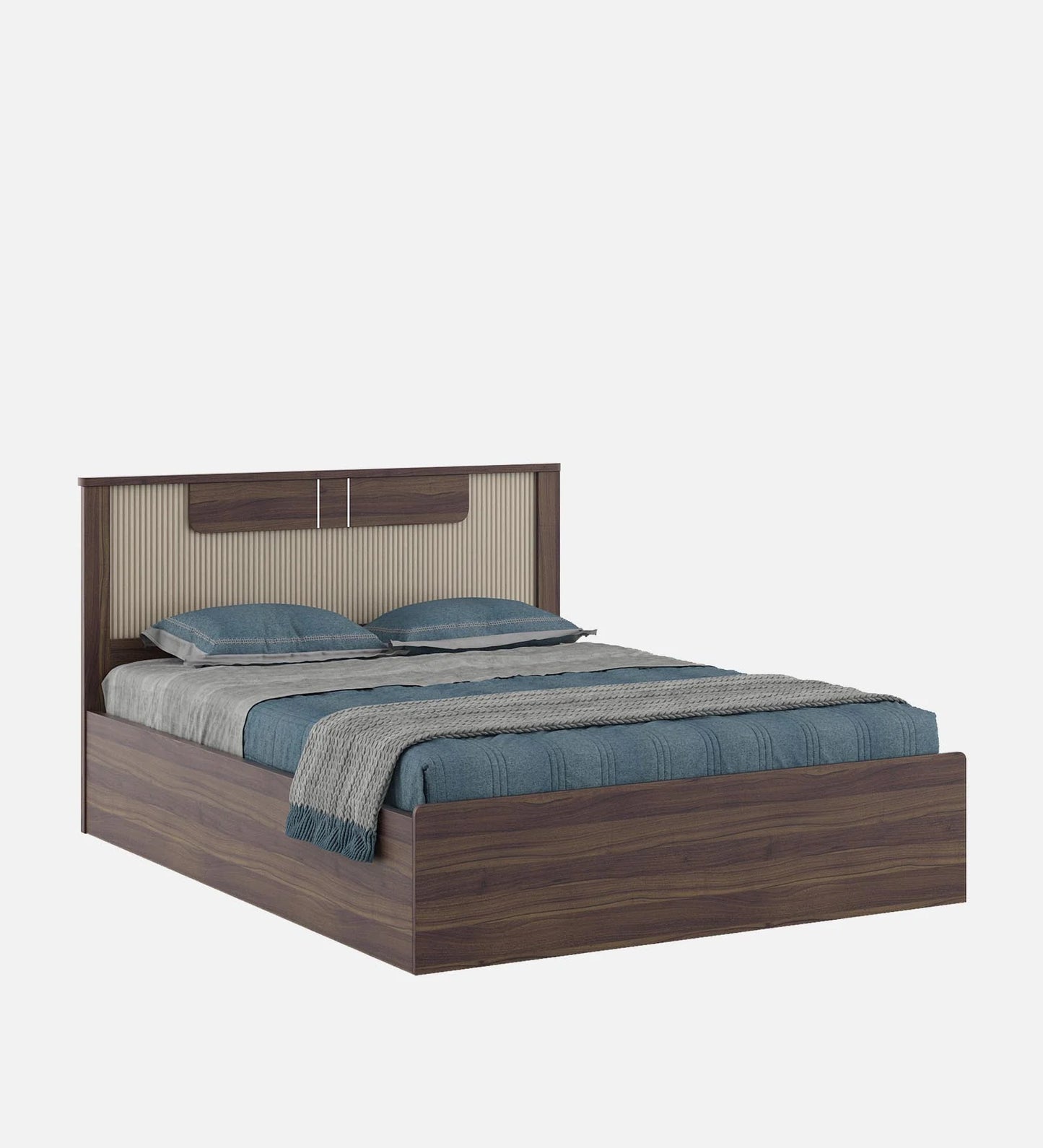 Hunky Queen Bed In Lyon Walnut Finish With Lifton & Hydraulic Storage