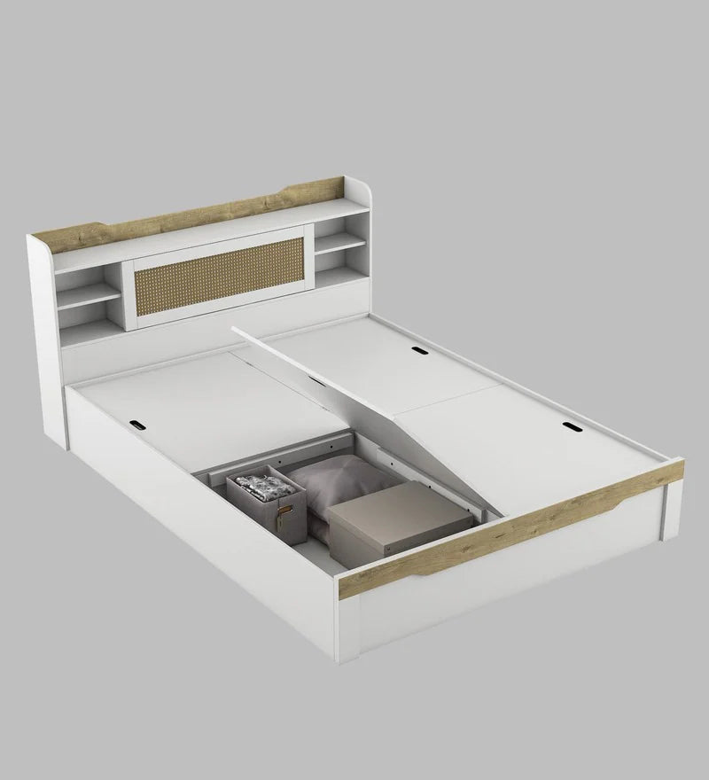 Jiipsy Queen Size Bed in Kingston White & Sebastian Oa Finish with Box Storage