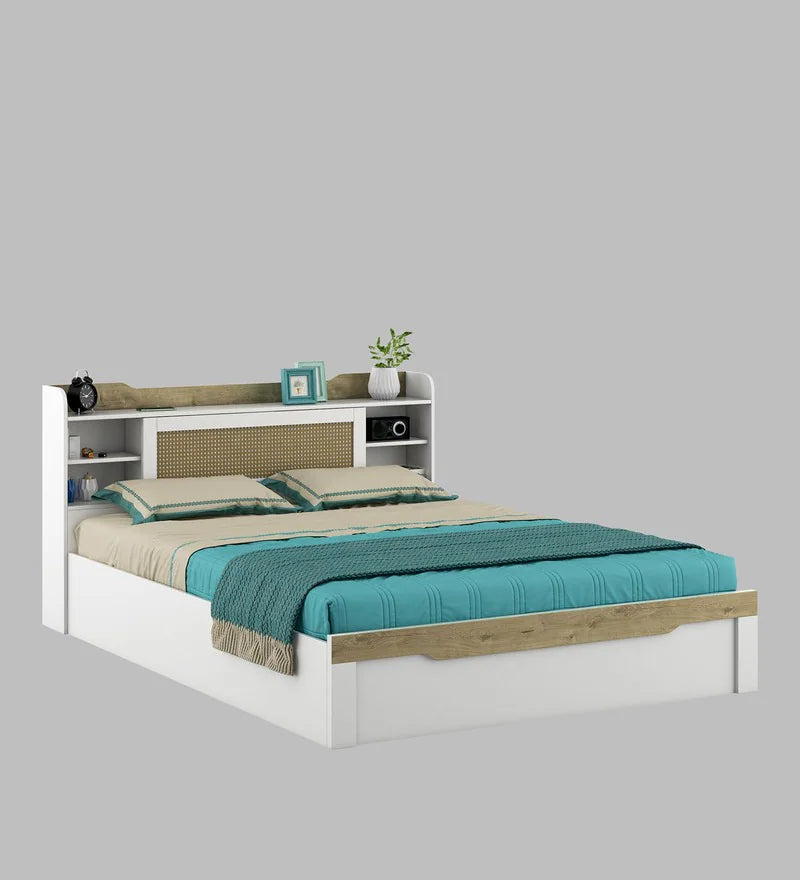 Jiipsy Queen Size Bed in Kingston White & Sebastian Oa Finish with Box Storage