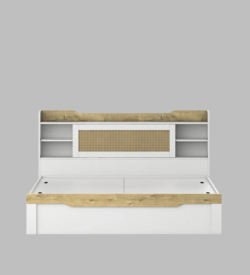 Jiipsy Queen Size Bed in Kingston White & Sebastian Oa Finish with Box Storage
