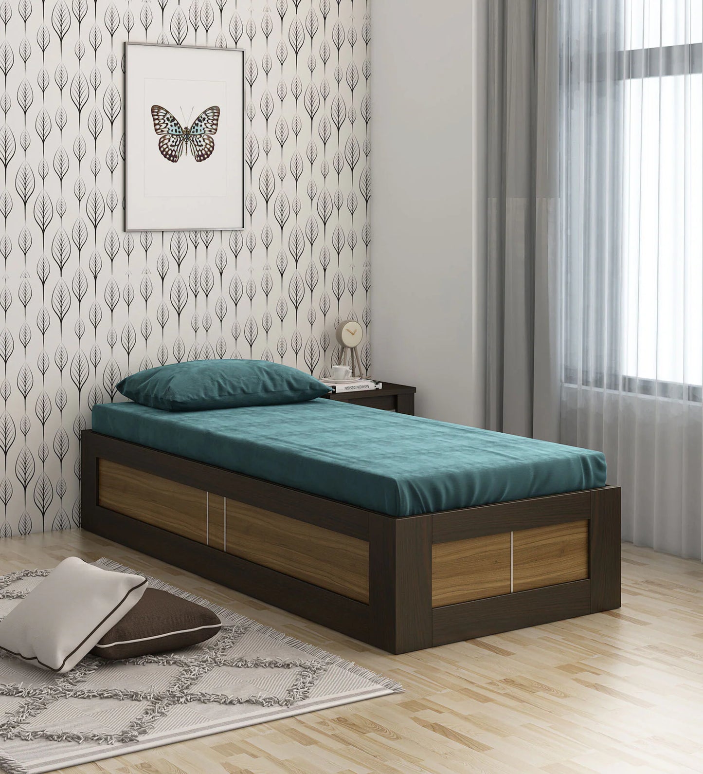 Premium Sheesham Wood Single Bed in Provincial Teak Finish with Box Storage