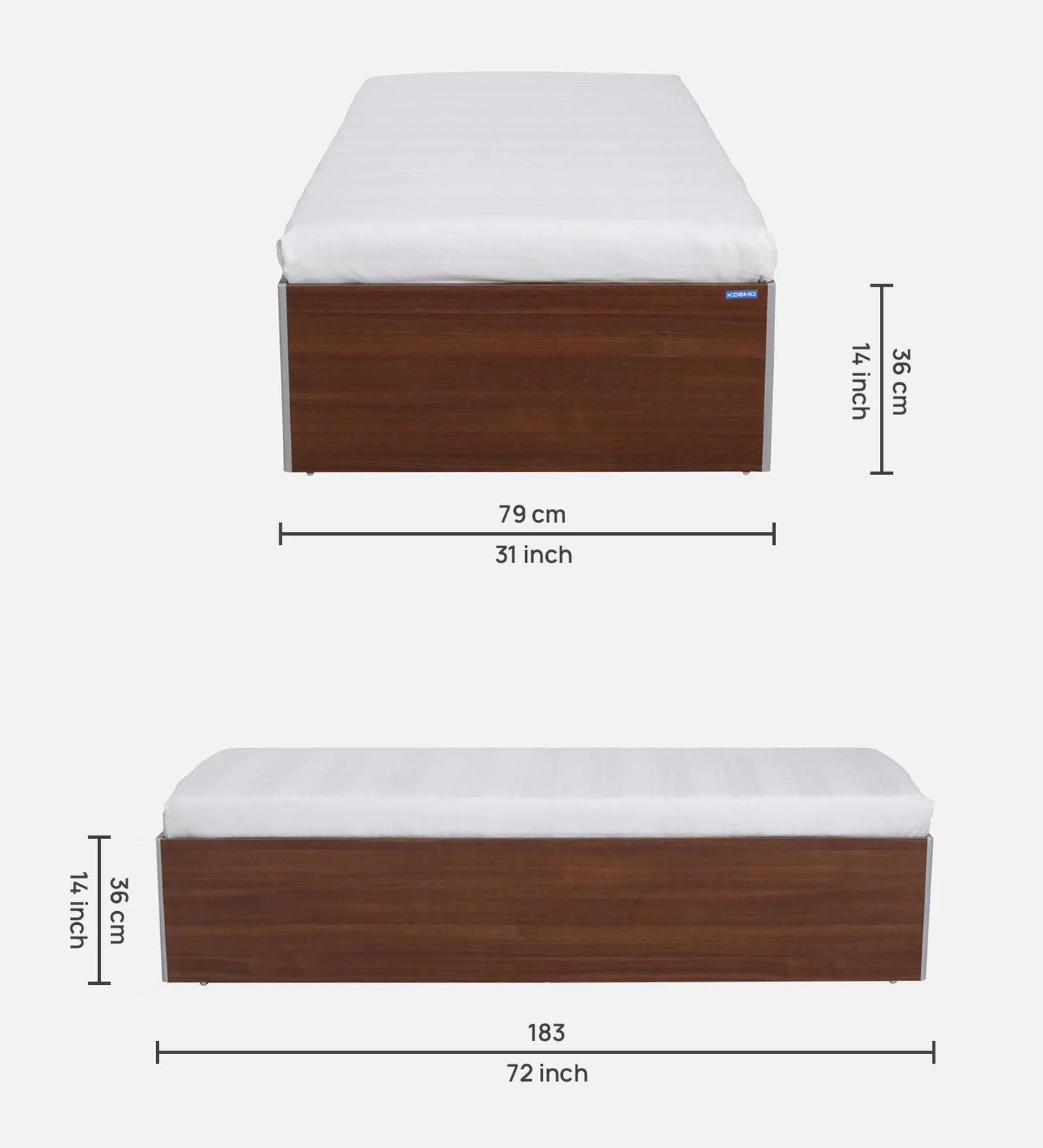 Hunky Single Bed in Rigato Walnut Finish with Box Storage