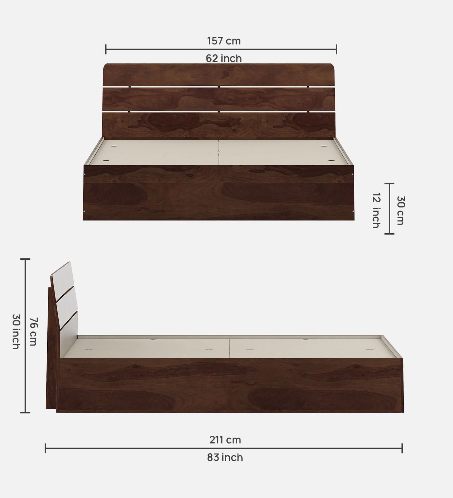 Hunky Queen Bed In Sheesham Finish With Box Storage