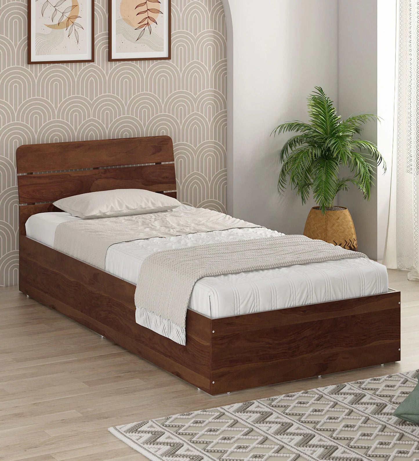 Hunky Single Bed in Sheesham Finish with Box Storage