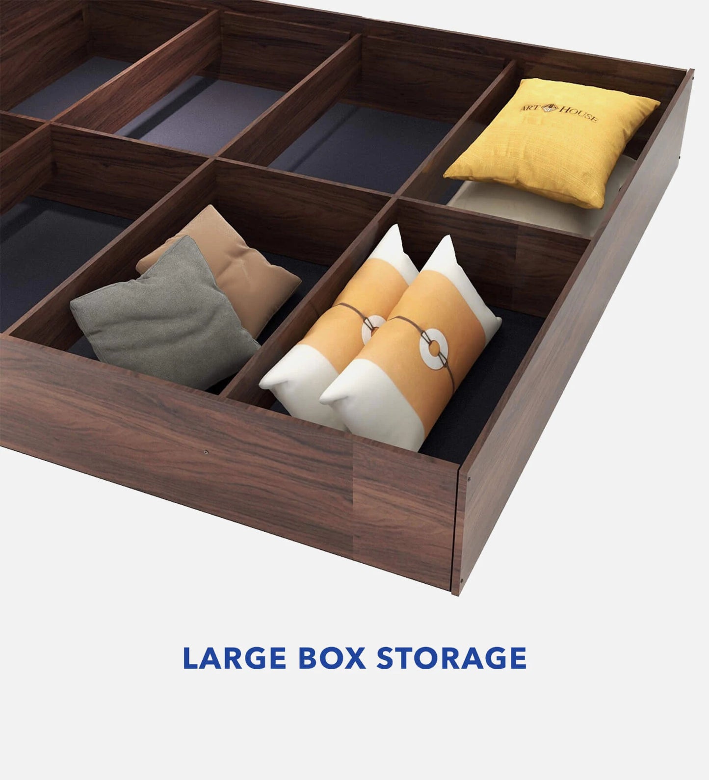 Hunky Jipssy King Size Bed with Box Storage in Walnut Melamine Finish