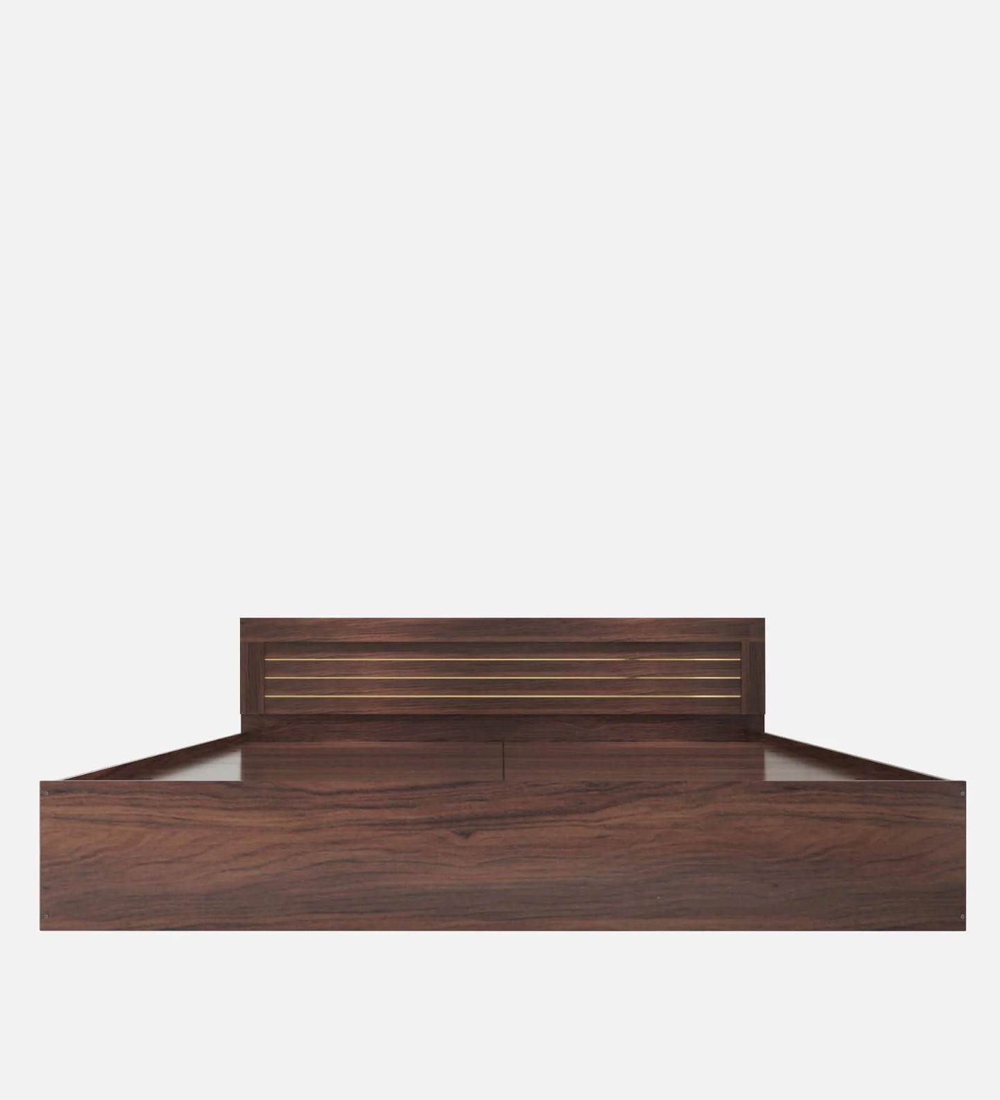 Hunky Jipssy King Size Bed with Box Storage in Walnut Melamine Finish