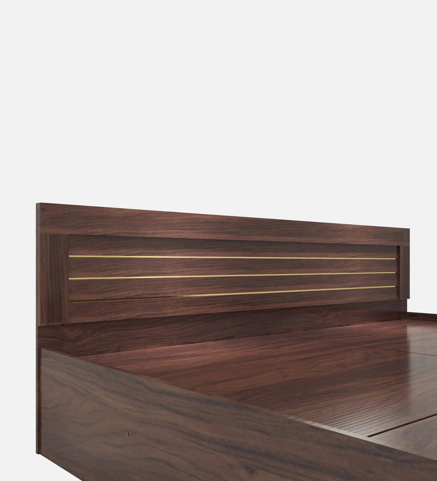 Hunky Jipssy King Size Bed with Box Storage in Walnut Melamine Finish