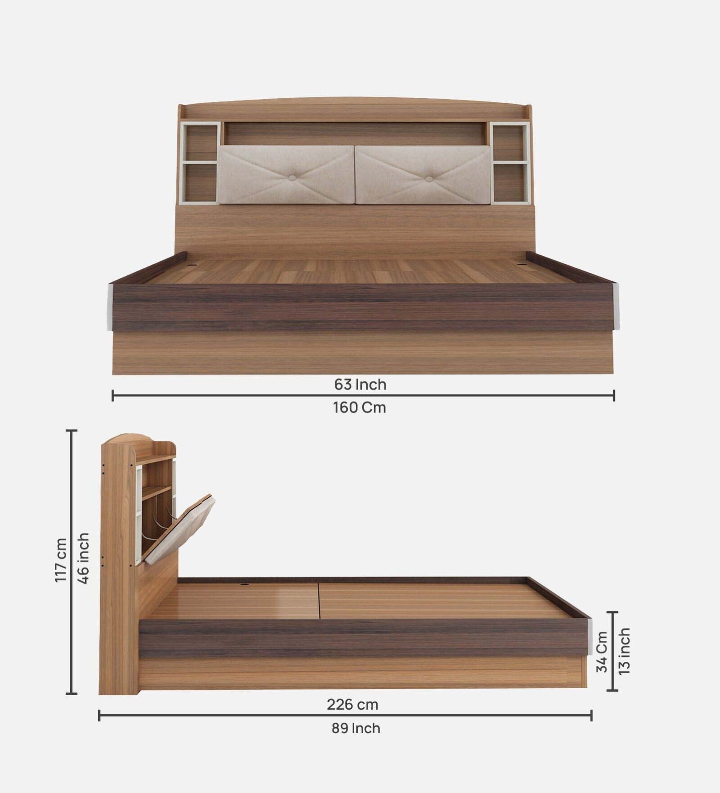 Hunky TeakLift Queen Bed With Hydraulic Storage