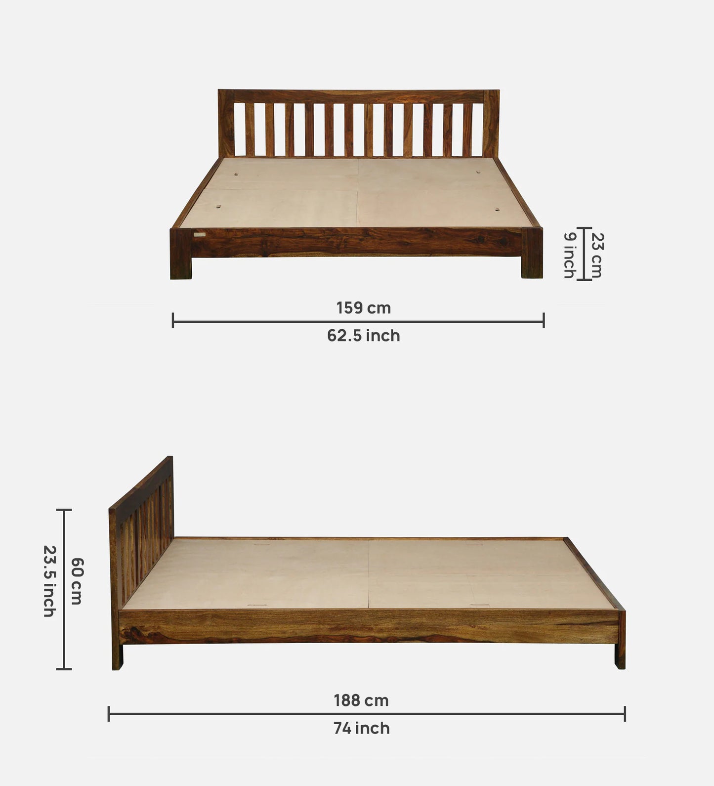 Hunky Sheesham Wood Queen Size Bed In Scratch Resistant Provincial Teak Finish