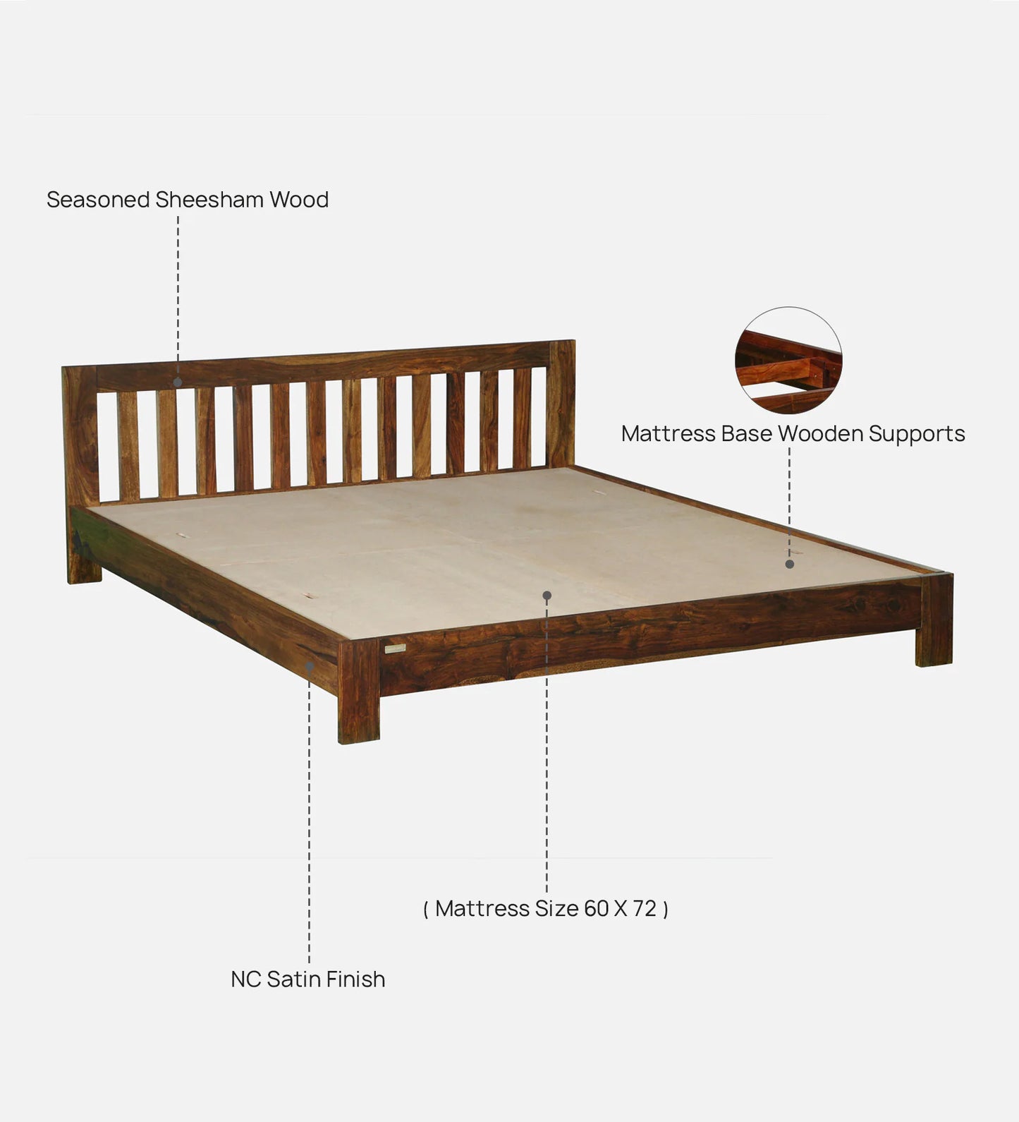 Hunky Sheesham Wood Queen Size Bed In Scratch Resistant Provincial Teak Finish