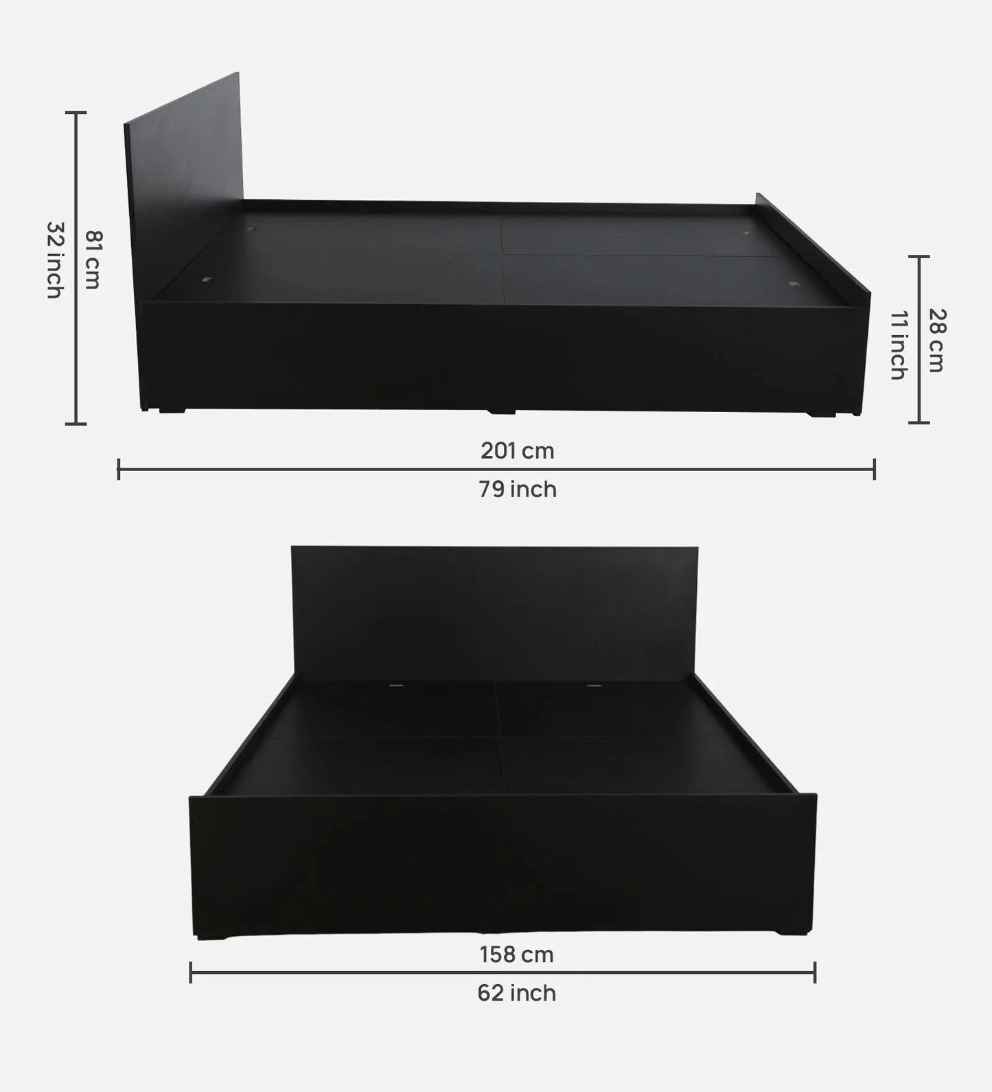 Premium Queen Size Bed in Wenge Finish with Box Storage