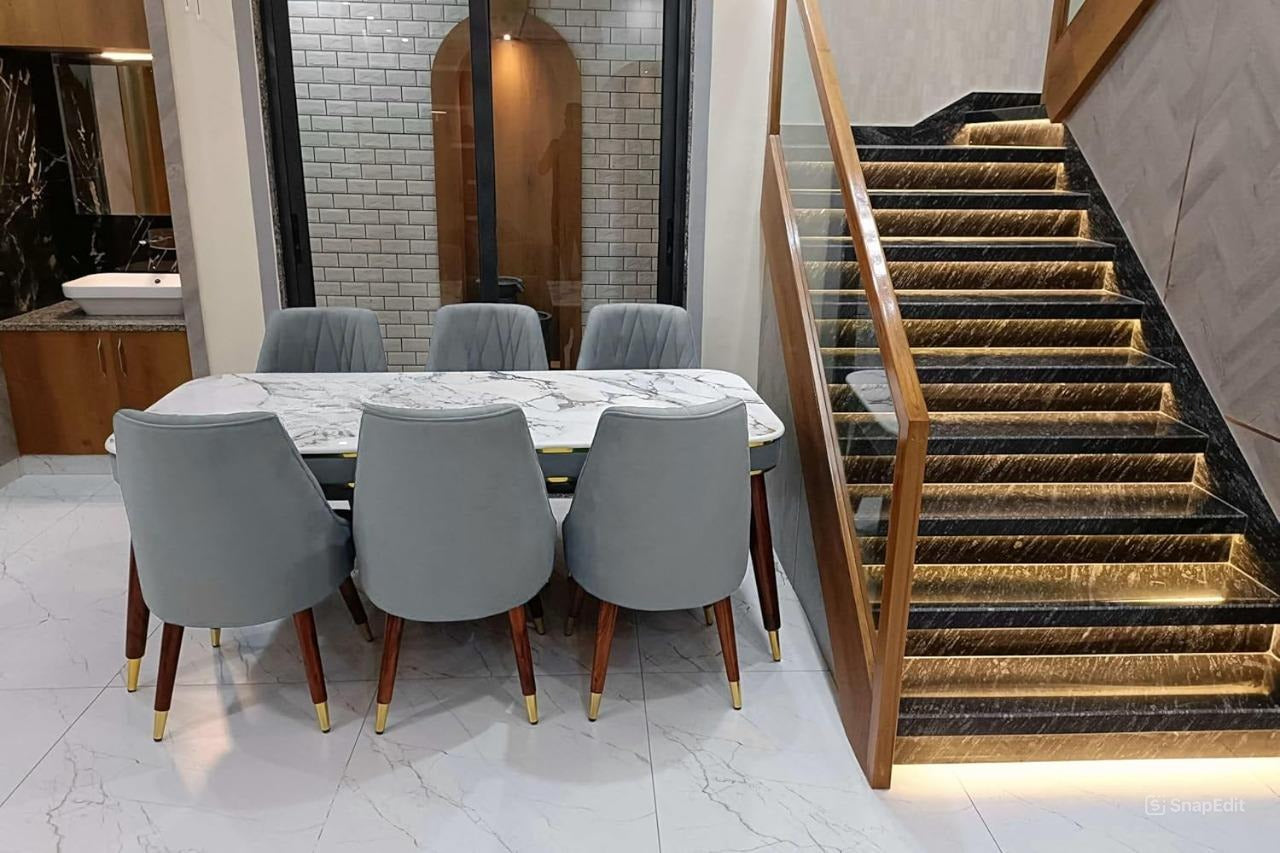 Hunky Domero 6 - Seater Dining Table Sets (Teak Finish)