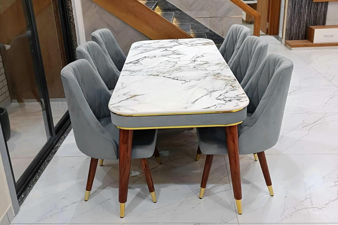 Hunky Domero 6 - Seater Dining Table Sets (Teak Finish)