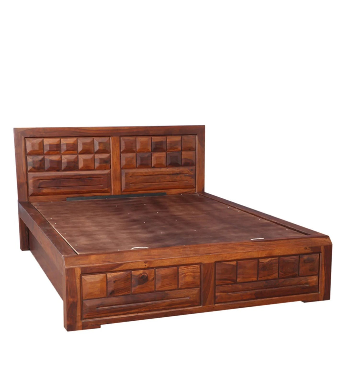 Hunky Woodrow King Bed with Hydraulic Storage in Honey Finish – Style Meets Smart Functionality