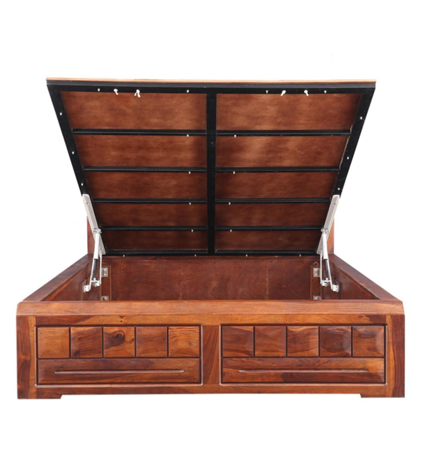 Hunky Woodrow King Bed with Hydraulic Storage in Honey Finish – Style Meets Smart Functionality