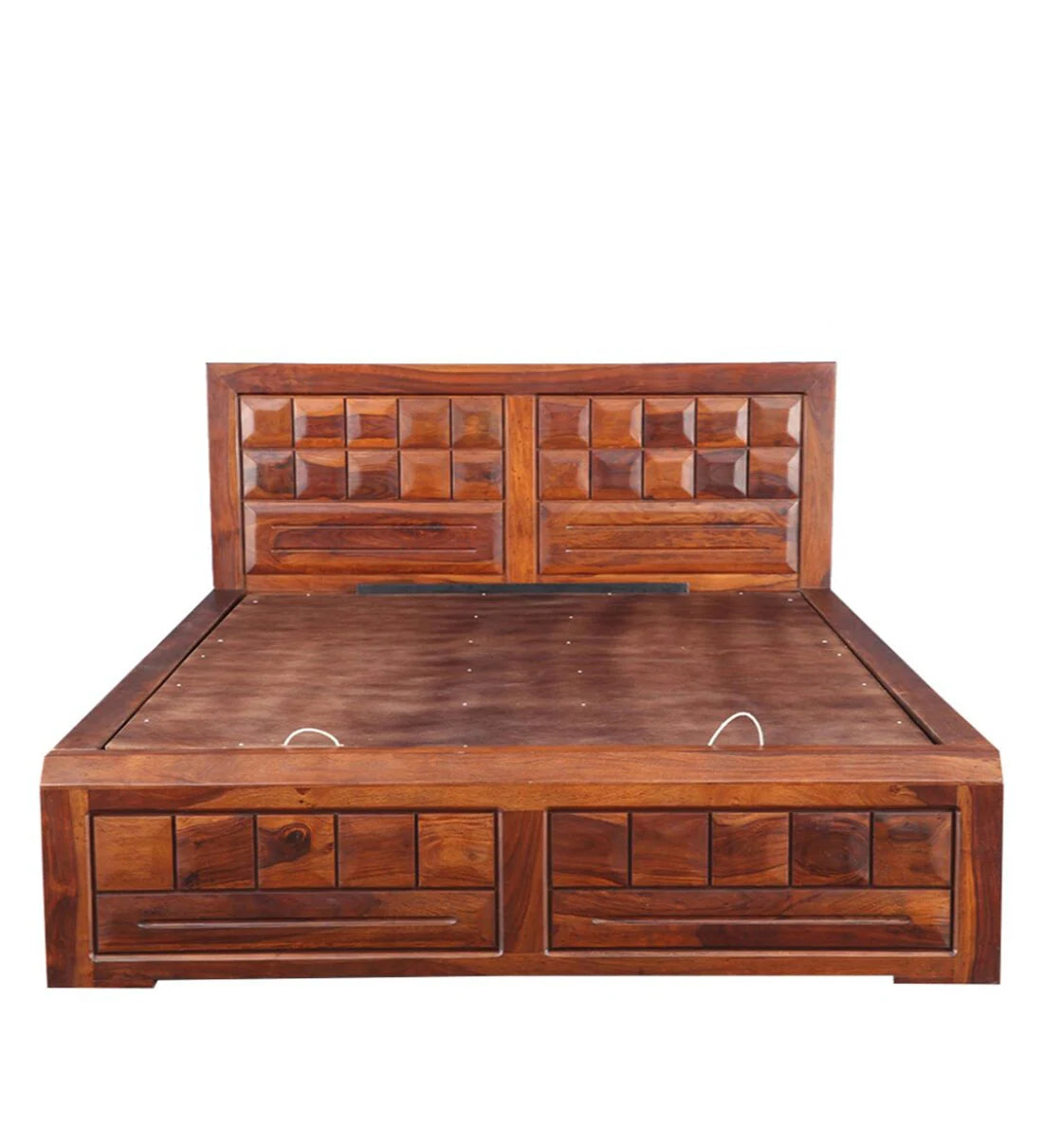 Hunky Woodrow King Bed with Hydraulic Storage in Honey Finish – Style Meets Smart Functionality