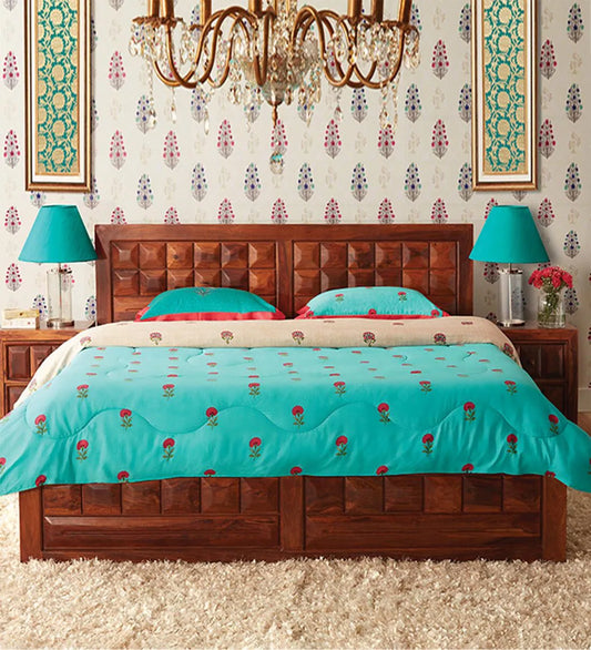 Hunky Woodrow King Bed with Hydraulic Storage in Honey Finish – Style Meets Smart Functionality