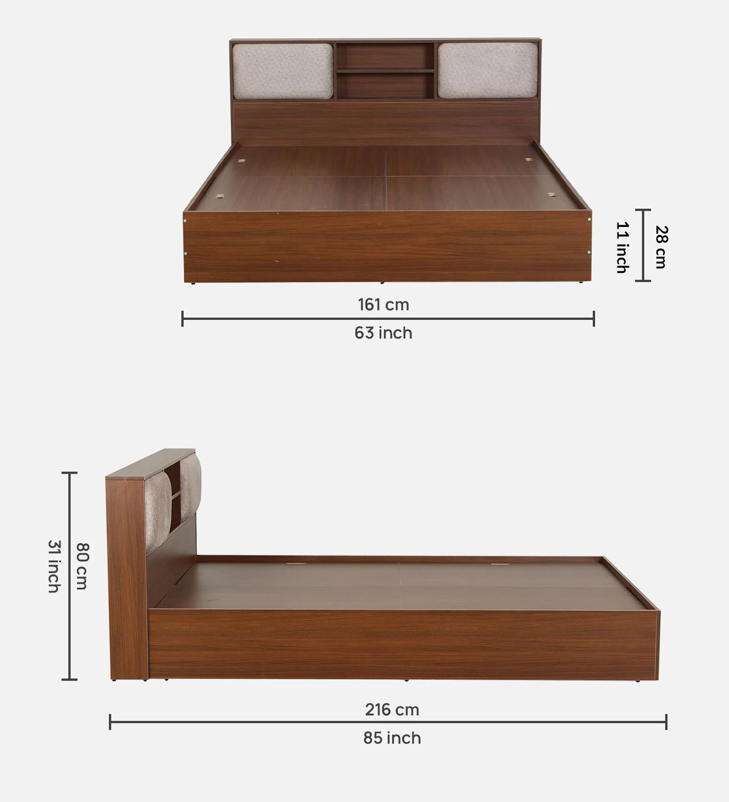 Hunky Earth Root Storage Bed with Walnut Finish